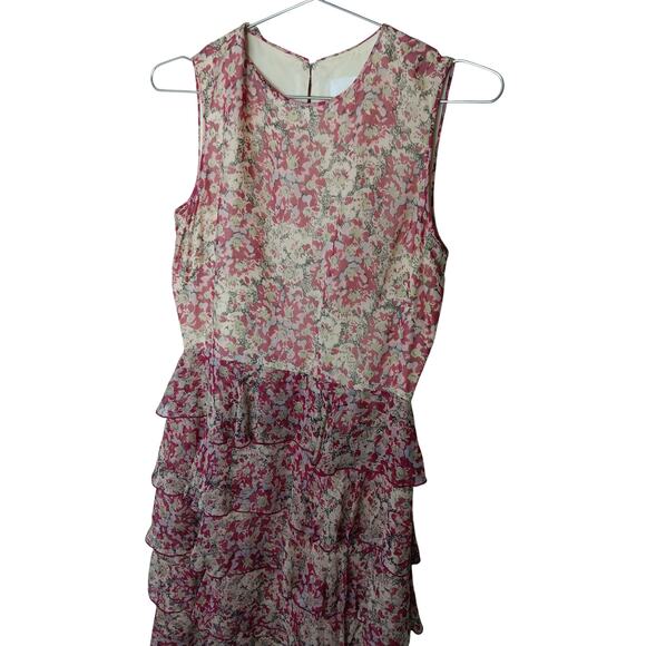 Anna Sui Size 4 Silk Pink Floral Sleeveless Tiered Ruffle Dress Boho Party” - Picture 5 of 13